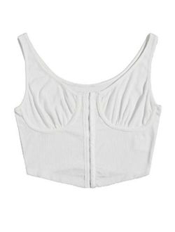 Women's Sleeveless Slim Fit Front Closure Crop Top Vest Tank