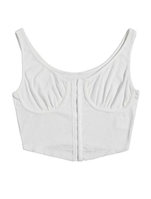 SweatyRocks Women's Sleeveless Slim Fit Front Closure Crop Top Vest Tank