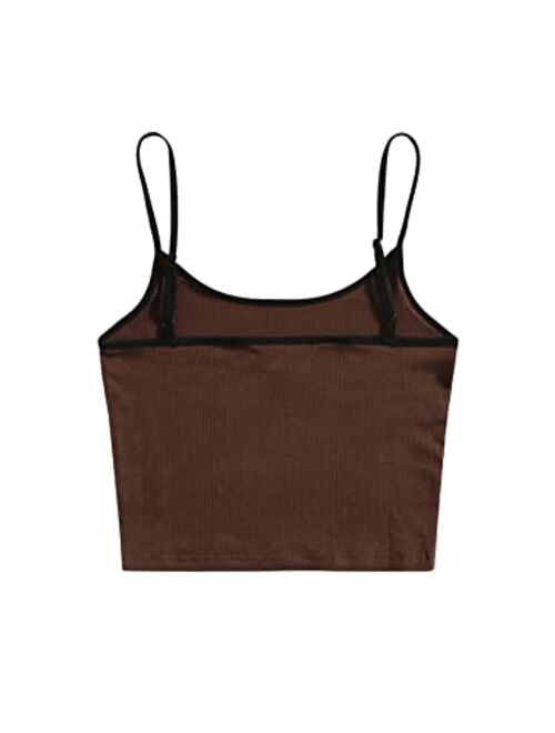 SweatyRocks Women's Casual Strappy Cute Graphic Ribbed Knit Crop Cami Top