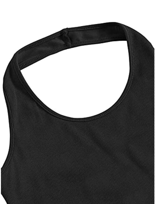 SweatyRocks Women's 2 Pack Basic Rib Knit Crop Halter Top Sleeveless Vest