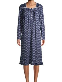 Floral Geo Blue Cove Square Neck Long Sleeve Velour Gown Nightgown