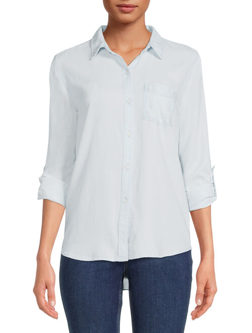 Time and Tru Women's Soft Button Front Shirt with Long Sleeves