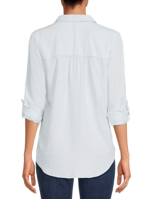 Time and Tru Women's Soft Button Front Shirt with Long Sleeves