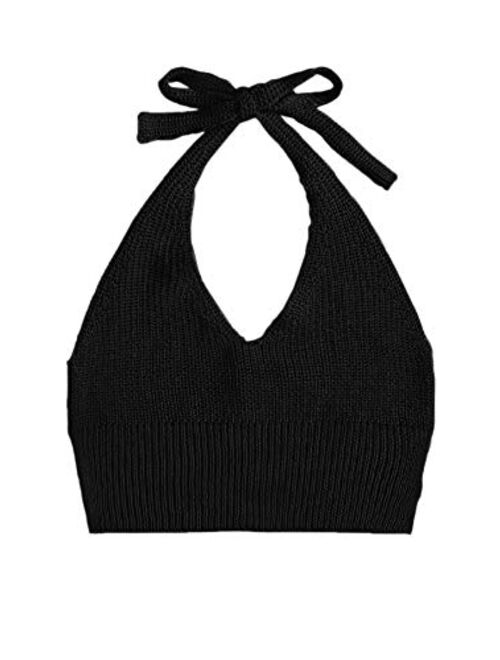 SweatyRocks Women's Halter Backless Sleeveless Knit Crop Cami Tank Top