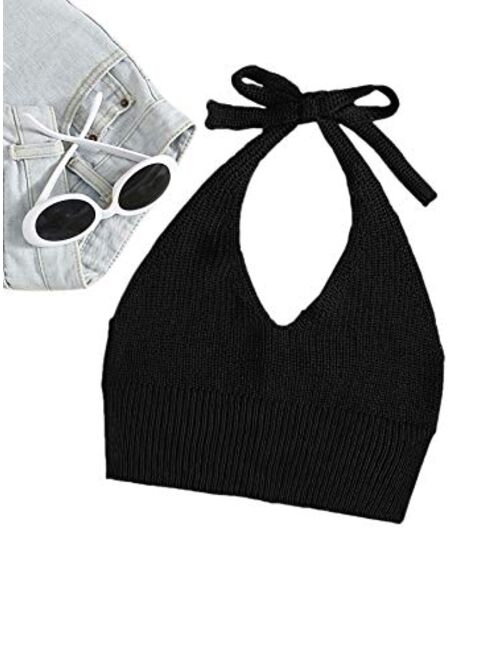 SweatyRocks Women's Halter Backless Sleeveless Knit Crop Cami Tank Top
