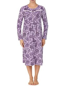 Paisley Lavender Sky Velour Long Sleeve Scoop Neck Gown