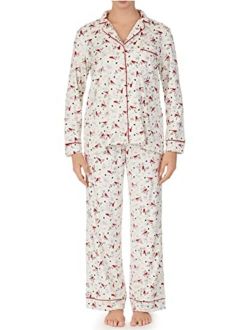 Secret Treasure Cardinal Print Velour Notch Collar Pajama Sleep Set