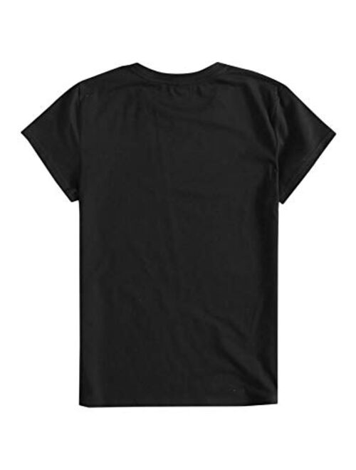 SweatyRocks Women's Heart Print T Shirts Summer Funny Short Sleeve Tops for Teen Girl