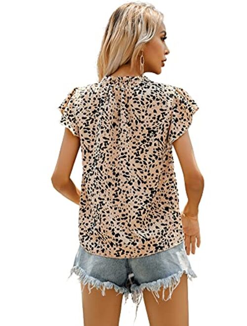 SweatyRocks Women's Casual V Neck Short Sleeve Frill Trim Blouse Shirt Top