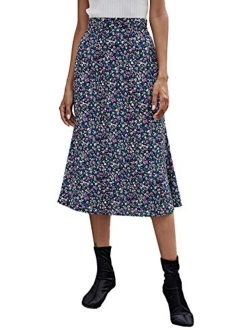 Women's Ditsy Floral Print High Waist A Line Midi Skirts
