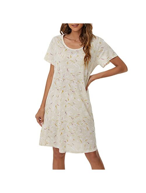 Tugege Women's Nightgown Short Sleeve Sleepshirts House Dress Sleepwear Casual Print Pajama