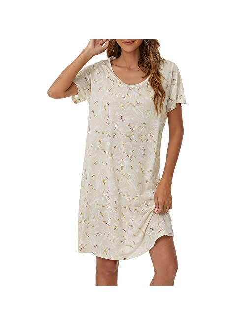 Tugege Women's Nightgown Short Sleeve Sleepshirts House Dress Sleepwear Casual Print Pajama