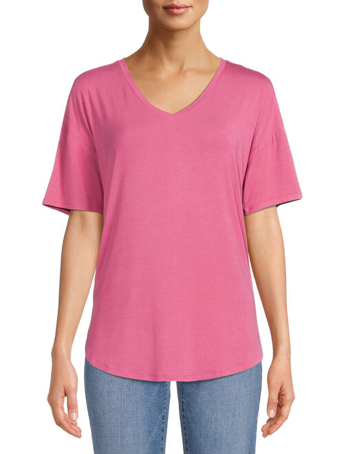 Time and Tru Women's Short Sleeve V-Neck Tunic T-Shirt