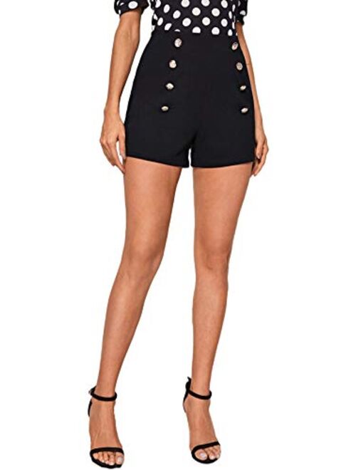 SweatyRocks Women's Casual High Waisted Shorts Pants Front Button Retro Vintage Shorts