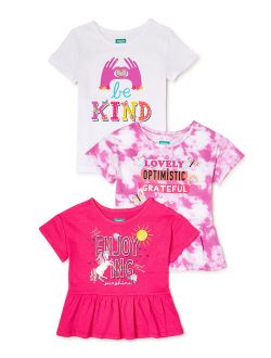 Girls Graphic T-Shirt and Peplum T-Shirts, 3-Pack, Sizes 4-10