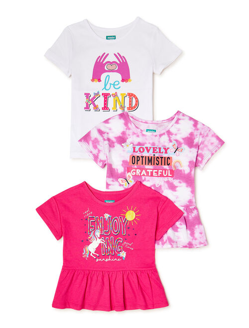 365 Kids From Garanimals Girls Graphic T-Shirt and Peplum T-Shirts, 3-Pack, Sizes 4-10