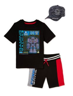 Boys Hat, Short Sleeve Tee and Short, 3-Piece Outfit Set, Sizes 4-10