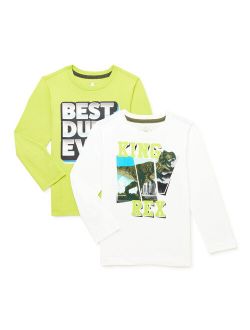 Boys Dino and Best Dude Ever Long Sleeve Graphic T-Shirt, 2-Pack, Sizes 4-12