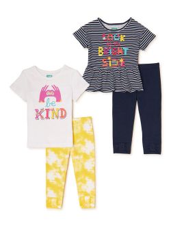 Girls Graphic T-Shirt, Peplum T-Shirt and Bow Leggings, 4-Piece Outfit Set, Sizes 4-10