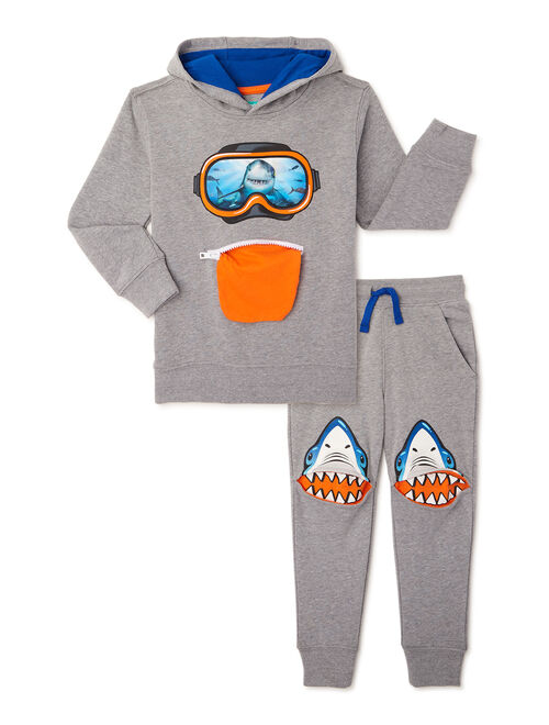 365 Kids from Garanimals Boys Tongue Pocket Hoodie and Shark Knee Joggers, 2-Piece Outfit Set, Sizes 4-10