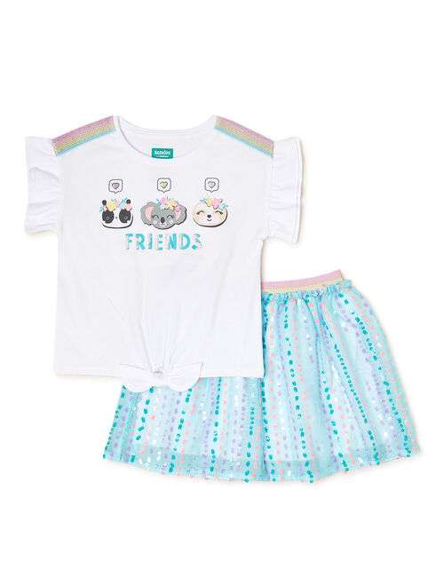 365 Kids From Garanimals Girls Tie Front T-Shirt and Sequin Skirt, 2-Piece Outfit Set, Sizes 4-10