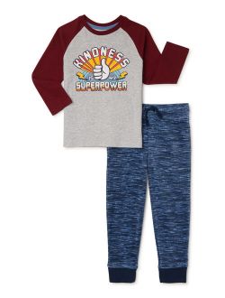Boys Long Sleeve Raglan T-Shirt and French Terry Joggers, 2-Piece Set, Sizes 4-10