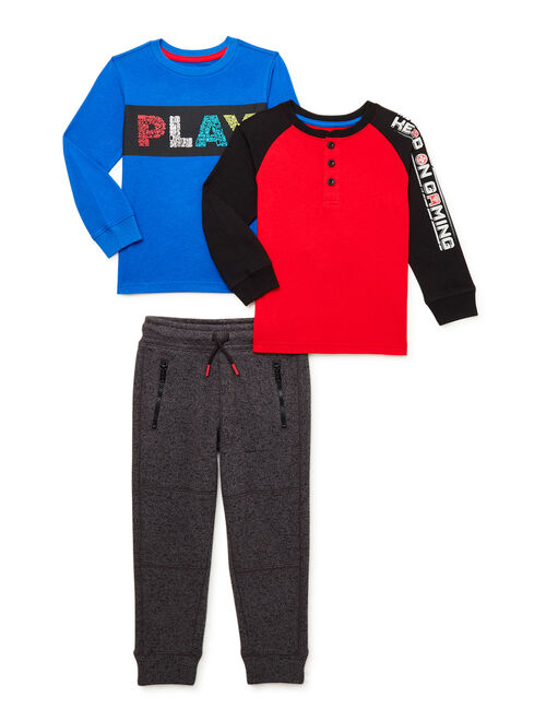 365 Kids from Garanimals Boys Long Sleeve Raglan T-Shirts and Sweater Fleece Jogger, 3-Piece Outfit Set, Sizes 4-10