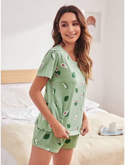 Shein Avocado And Letter Graphic Pajama Set
