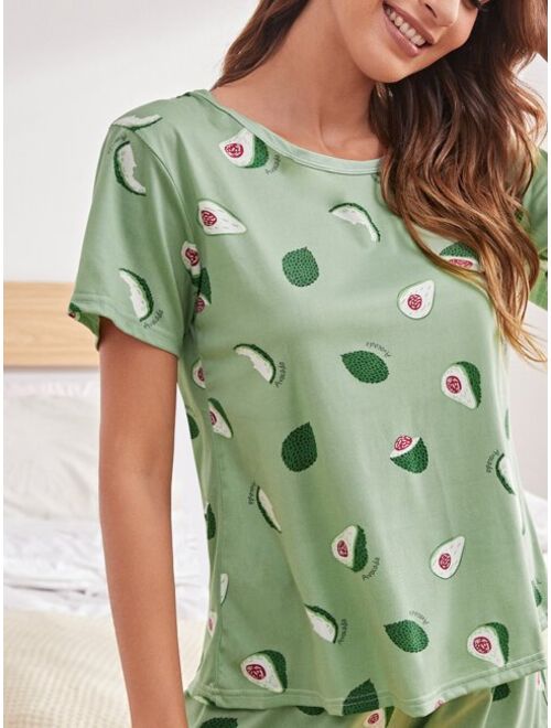 Shein Avocado And Letter Graphic Pajama Set