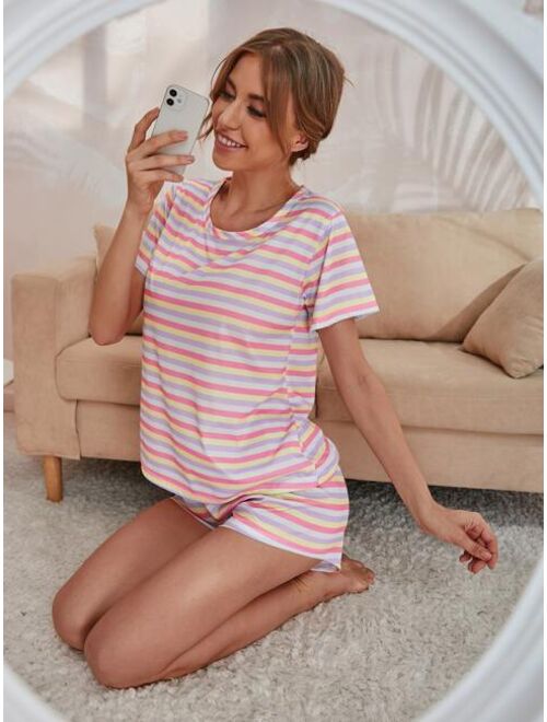 Shein Colorful Stripe Print Pajama Set