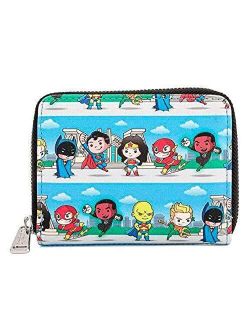 DC Superheroes Chibi Lineup Faux Leather Zip Around Wallet, Cute Wallets Fashion Accessories, 5.5 Inches