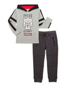 Boys Robot Long Sleeve Jersey Hoodie and Sweater Fleece Joggers, 2-Piece Outfit Set, Sizes 4-12