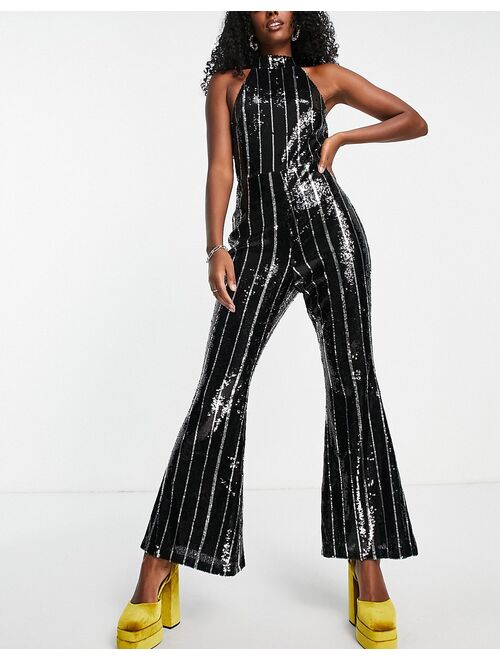 Topshop stripe sequin jumpsuit in black