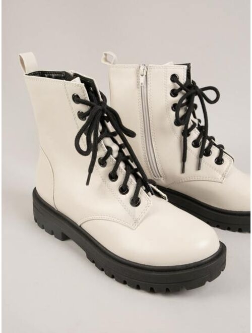 Shein Faux Leather Lace Up Combat Boots