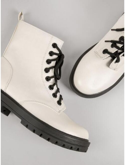 Shein Faux Leather Lace Up Combat Boots