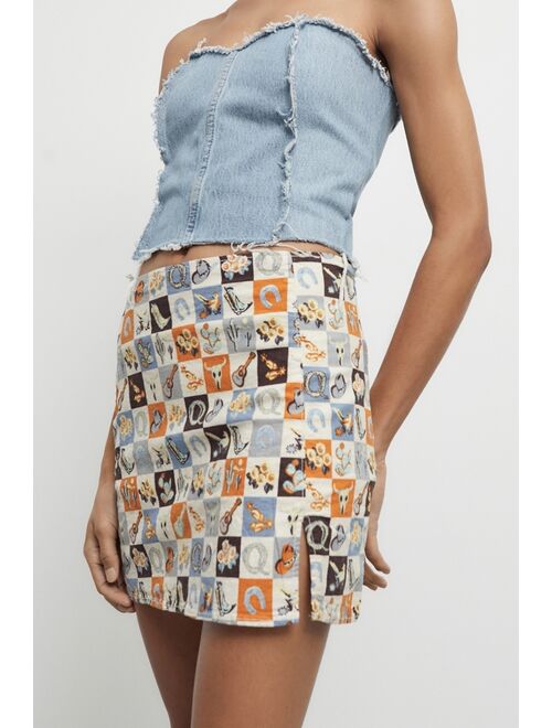 Urban Outfitters UO Paradise Printed Notched Mini Skirt
