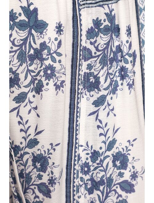 Lulus Best Buds White and Blue Floral Print Wide-Leg Pants