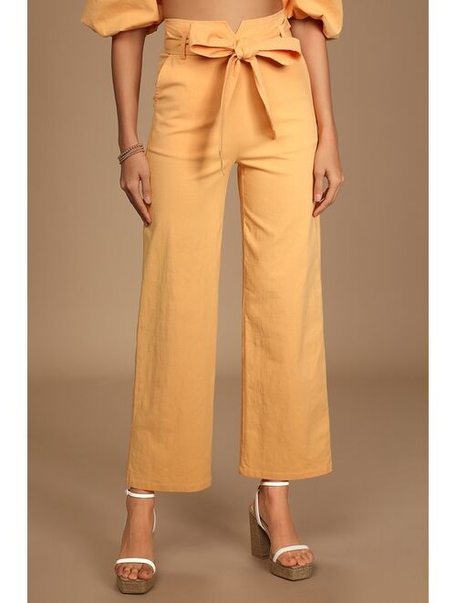 Lulus Ready to Flourish Light Orange Belted High-Waisted Pants