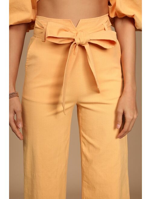 Lulus Ready to Flourish Light Orange Belted High-Waisted Pants