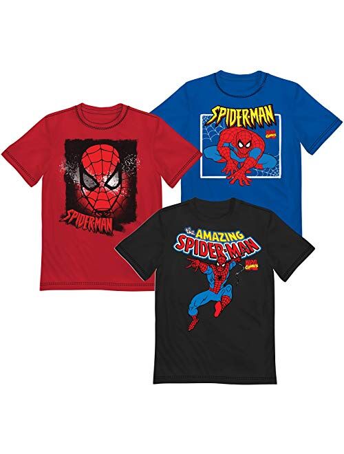 Marvel Avengers and Spider-Man T-Shirt 3 Pack for Boys, Boys Characters 3-Pack Bundle of Tees
