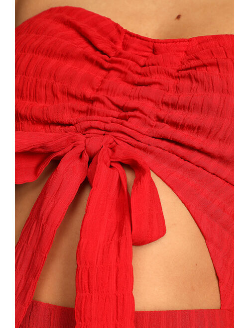 Lulus Spring Garden Red Strapless Wide-Leg Jumpsuit