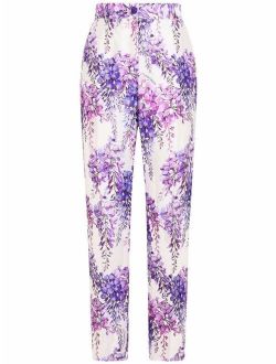 floral-print high-waisted pants