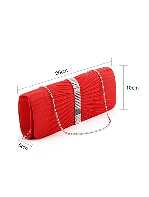 Ctzl Womens Pleated Diamond Wedding Party Clutch Bag Clutch Evening Envelope Handbag (Color : Red, Size : 26 * 5 * 10cm)
