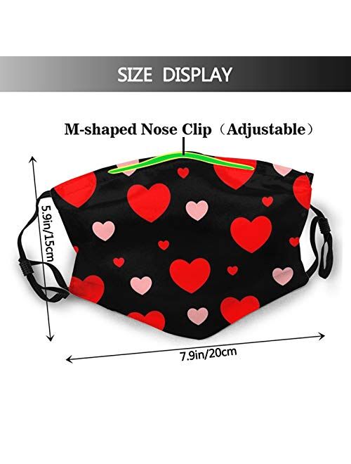 Prientomer Red Heart Pattern Valentine's Day Happy Valentine's Day Face Mask Heart Reusable Adjustable Scarf Anti-Dust Windproof Balaclava for Men and Women