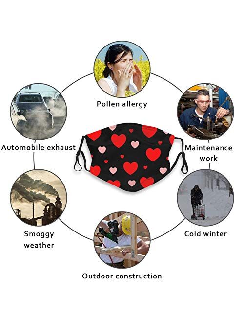 Prientomer Red Heart Pattern Valentine's Day Happy Valentine's Day Face Mask Heart Reusable Adjustable Scarf Anti-Dust Windproof Balaclava for Men and Women