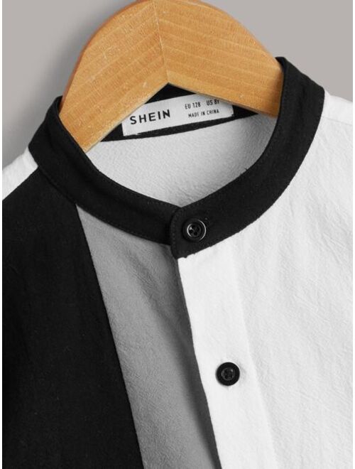 SHEIN Boys Patched Detail Colorblock Shirt