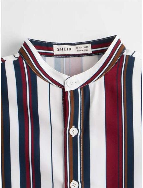 SHEIN Boys Striped Button Front Shirt