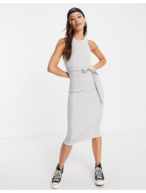 Topshop racer belted jersey midi dress in gray