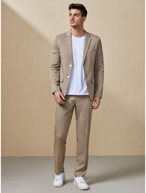 SHEIN Men Lapel Neck Flap Pocket Blazer & Pants Suit Set