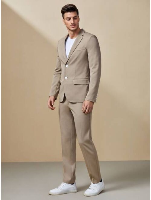 SHEIN Men Lapel Neck Flap Pocket Blazer & Pants Suit Set
